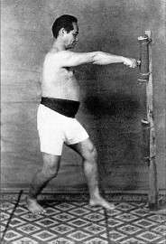 Choki Motobu practising on a makiwara