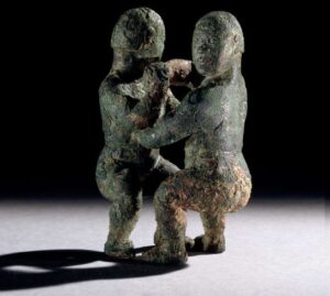Eastern Zhou dynasty. Bronze figures of two wrestlers. 5thC BC-4thC BC (circa) Made in: China, Possibly from the South.